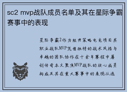 sc2 mvp战队成员名单及其在星际争霸赛事中的表现