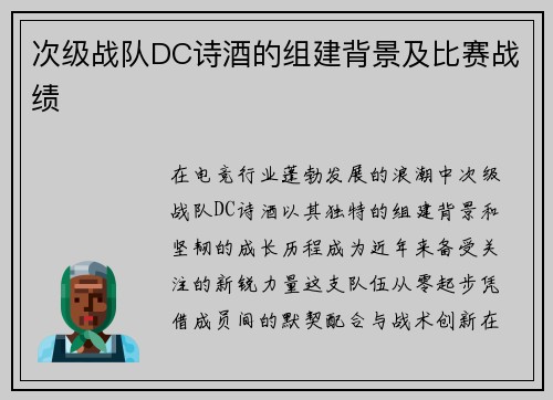 次级战队DC诗酒的组建背景及比赛战绩